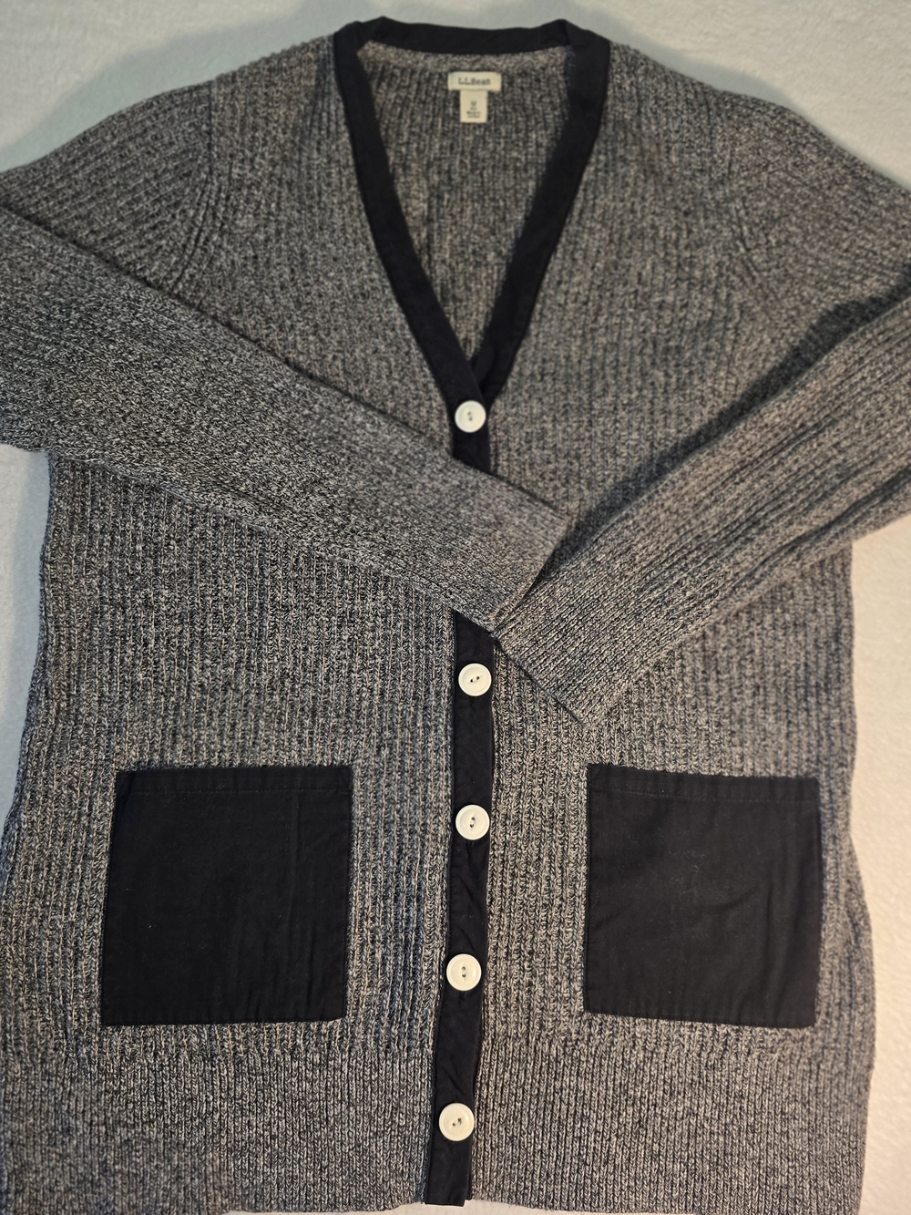L.L Bean Coastal Cotton Sweater,  Cardigan Womens Size M  Gray With Black